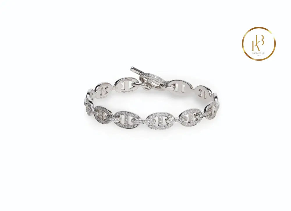 18K White Gold & Diamond Chaîne D’ancre Bracelet Bracelet