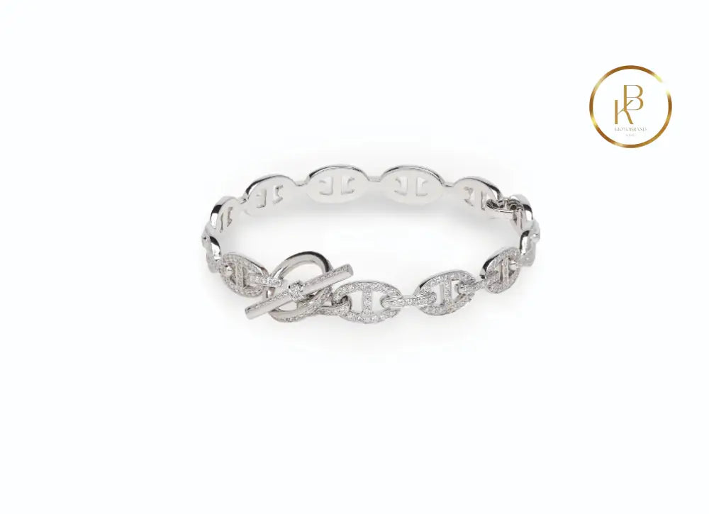 18K White Gold & Diamond Chaîne D’ancre Bracelet Bracelet
