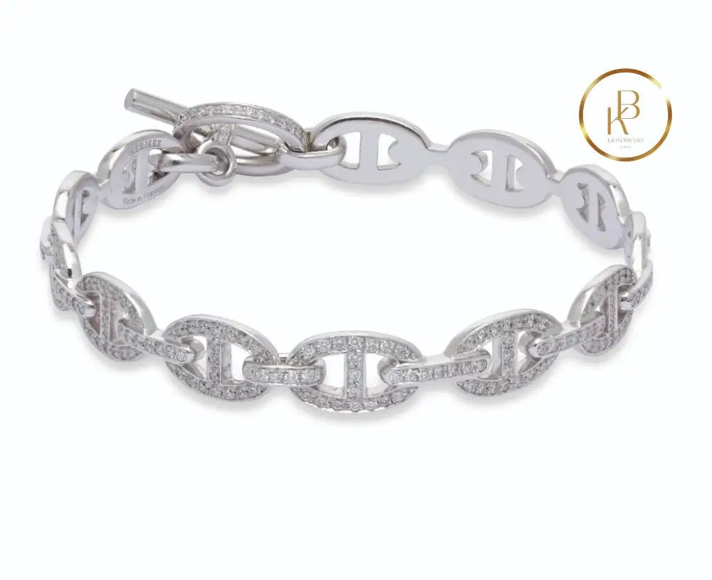 18K White Gold & Diamond Chaîne D’ancre Bracelet Bracelet