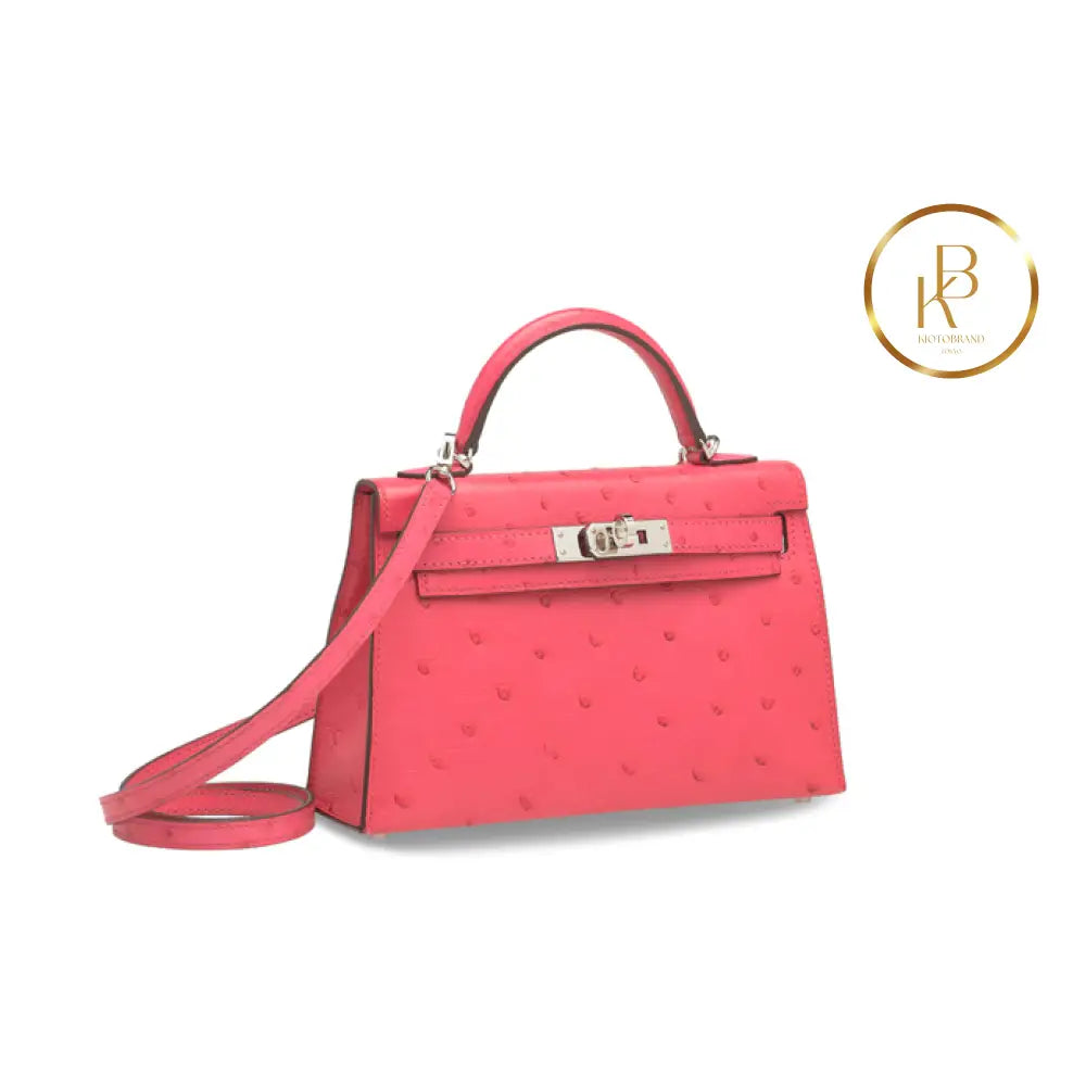 Kelly 20 Mini Hss Ostrich Rose Tyrien