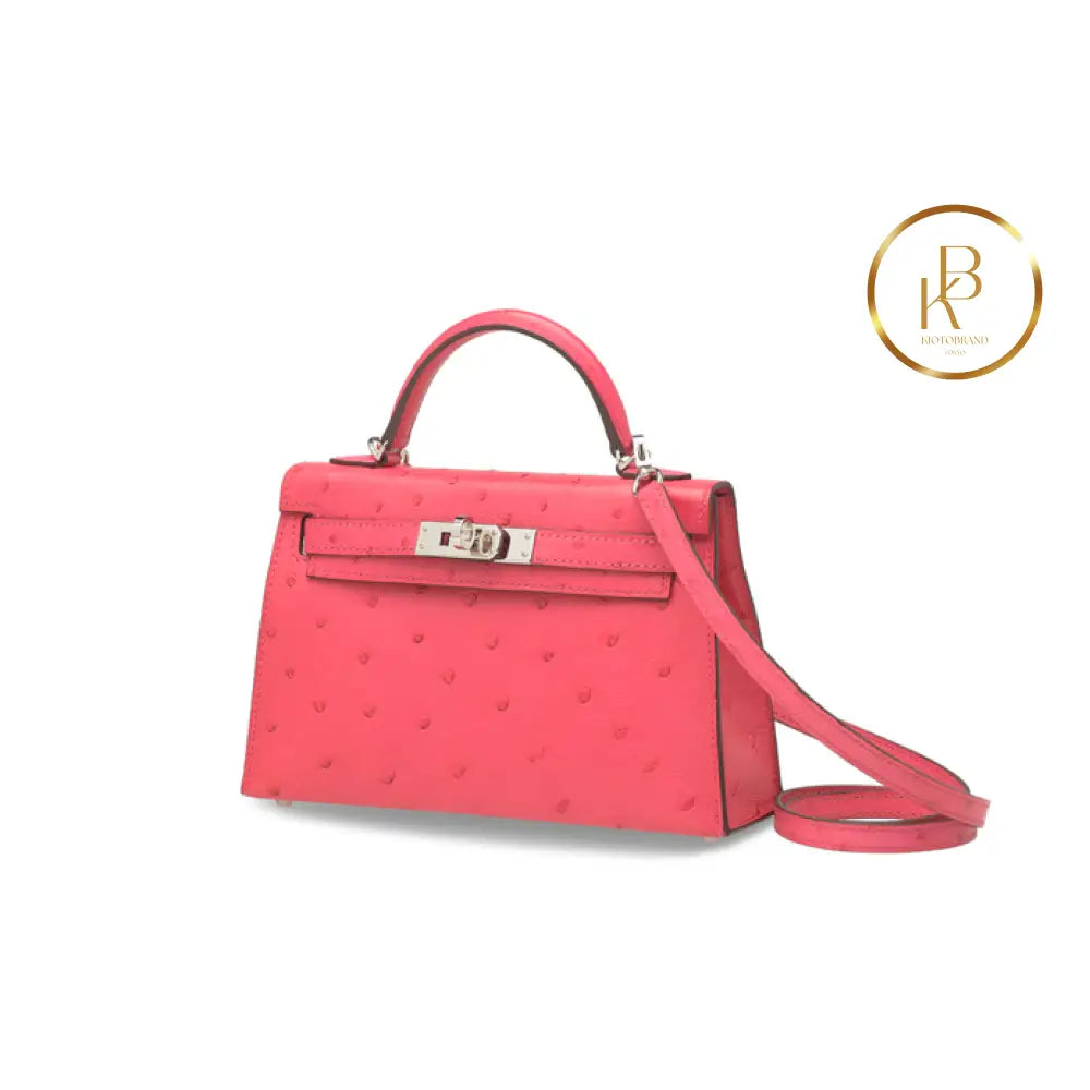 Kelly 20 Mini Hss Ostrich Rose Tyrien