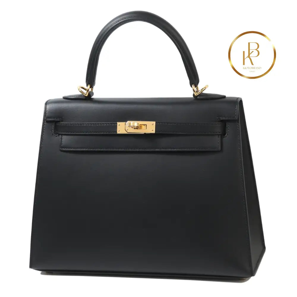 Kelly 25 Sellier Black Sombrero Leather Ghw Handbags