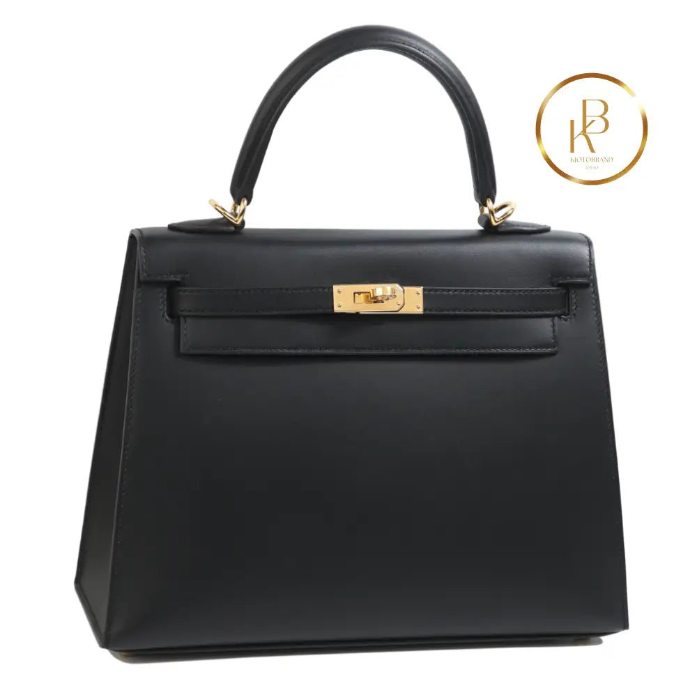 Kelly 25 Sellier Black Sombrero Leather Ghw Handbags