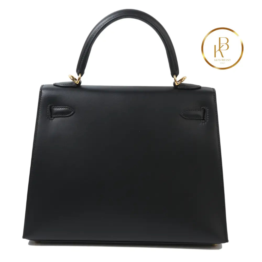Kelly 25 Sellier Black Sombrero Leather Ghw Handbags