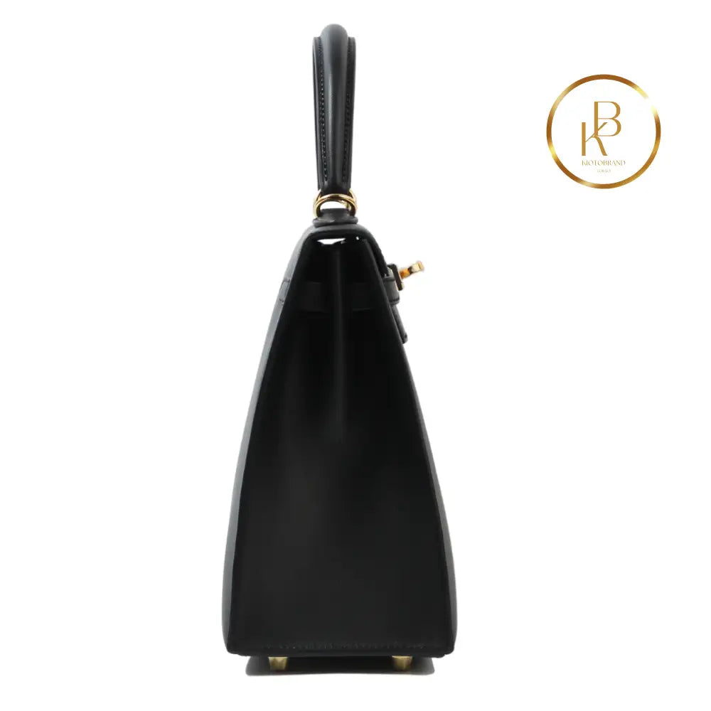 Kelly 25 Sellier Black Sombrero Leather Ghw Handbags