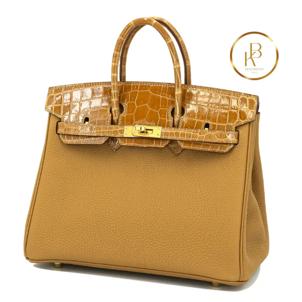 Birkin 25 Touch Caramel Togo Leather & Niloticus Crocodile Handbags