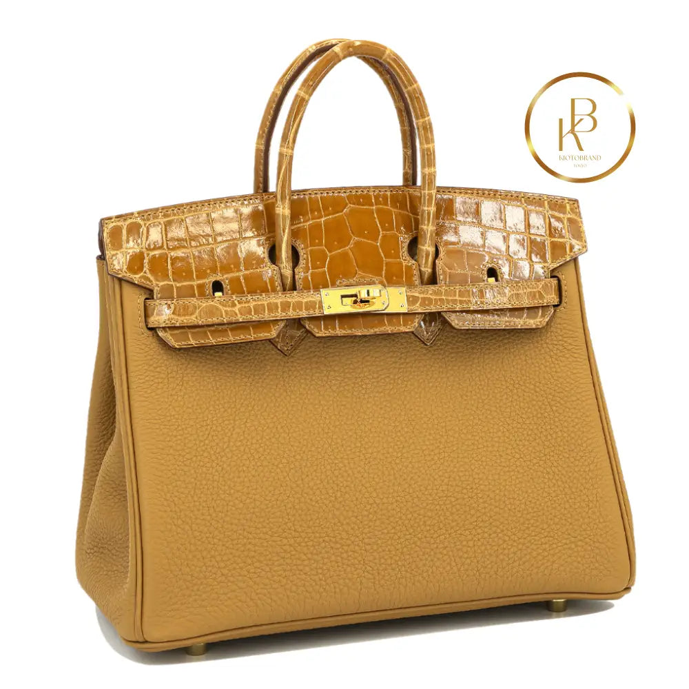 Birkin 25 Touch Caramel Togo Leather & Niloticus Crocodile Handbags