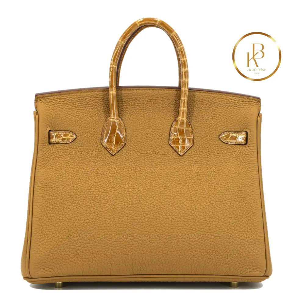Birkin 25 Touch Caramel Togo Leather & Niloticus Crocodile Handbags