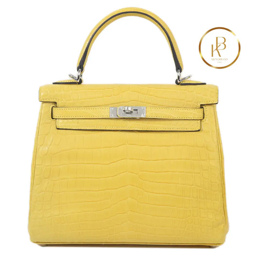 Kelly 25 Mimosa Matte Niloticus Croc Handbags
