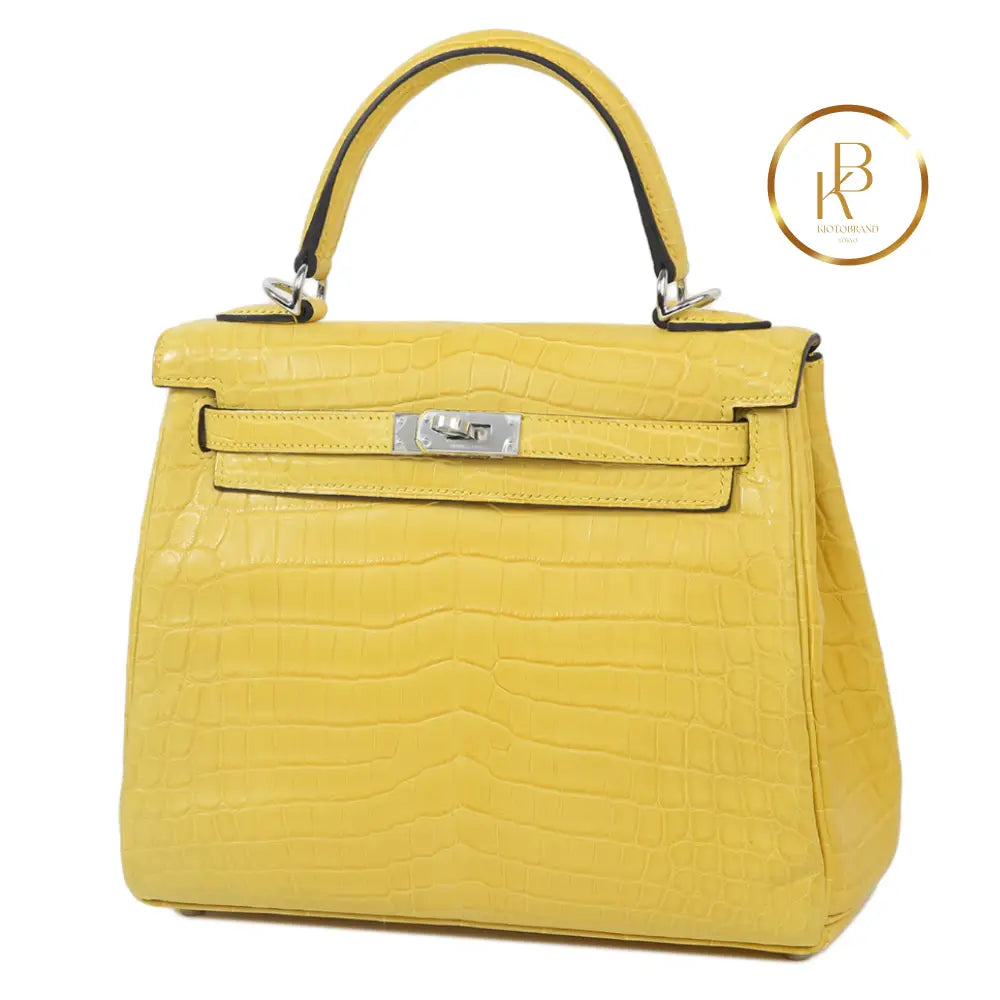 Kelly 25 Mimosa Matte Niloticus Croc Handbags