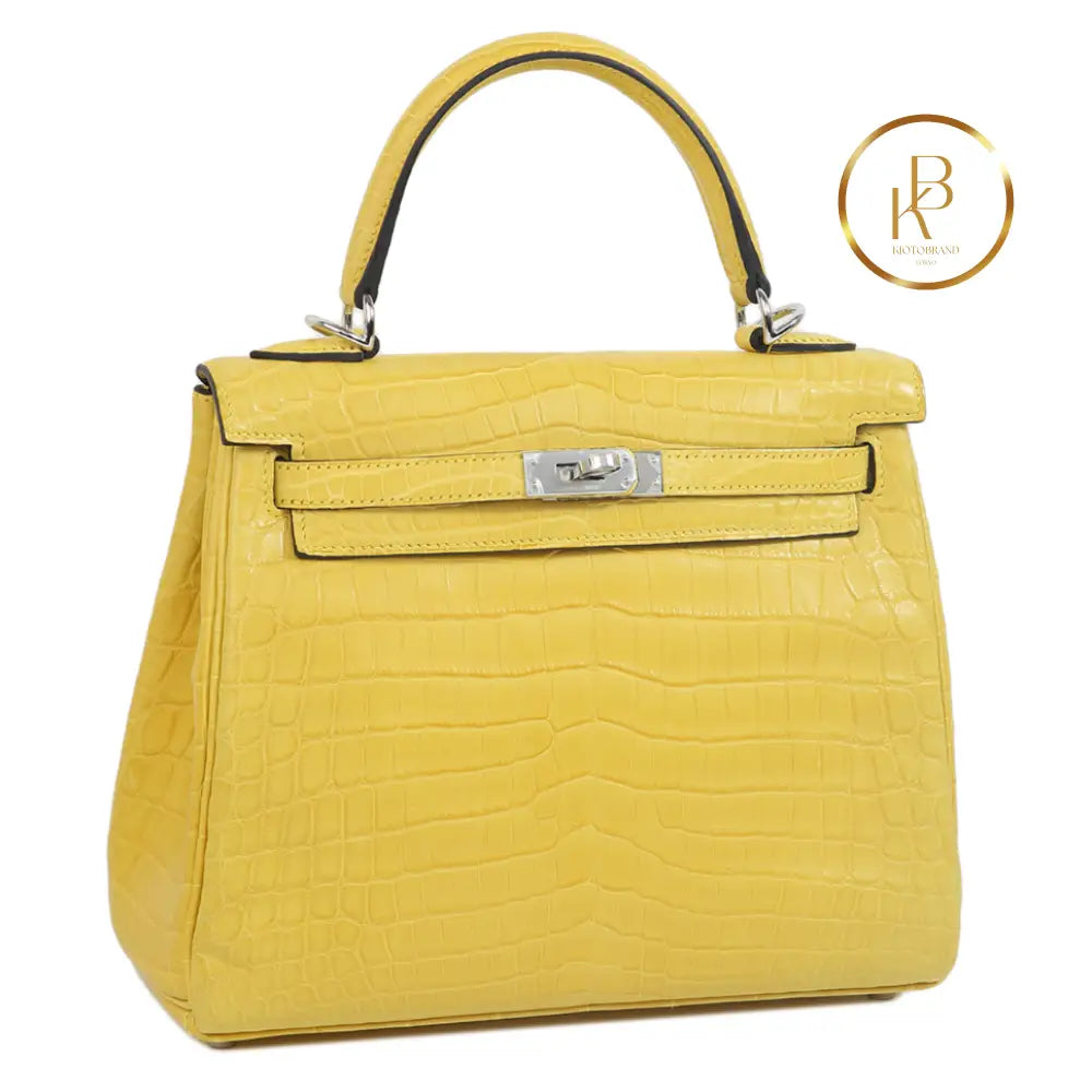 Kelly 25 Mimosa Matte Niloticus Croc Handbags