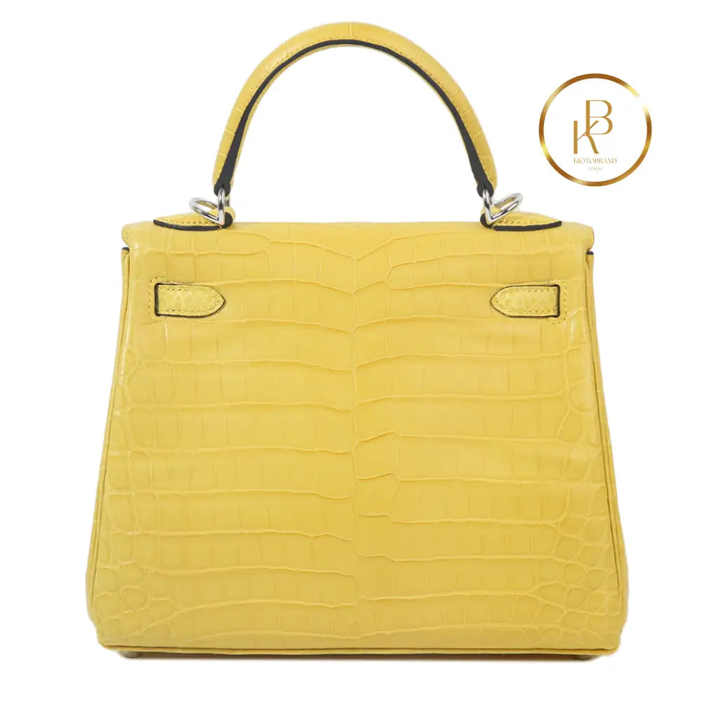 Kelly 25 Mimosa Matte Niloticus Croc Handbags