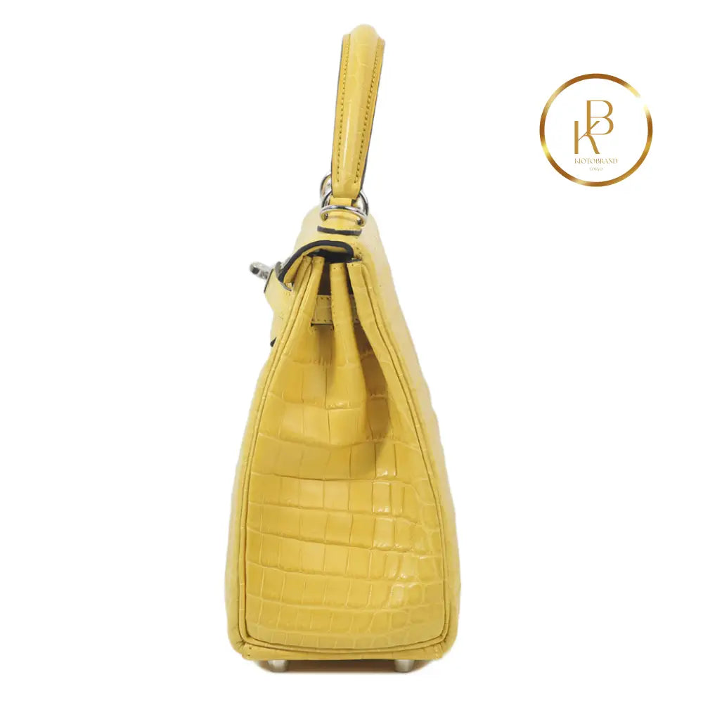 Kelly 25 Mimosa Matte Niloticus Croc Handbags