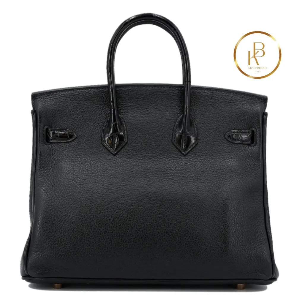 Birkin 25 Touch Black Niloticus Croc Rose Gold Hardware Handbags