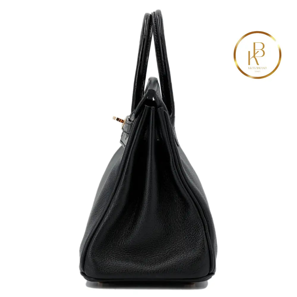 Birkin 25 Touch Black Niloticus Croc Rose Gold Hardware Handbags