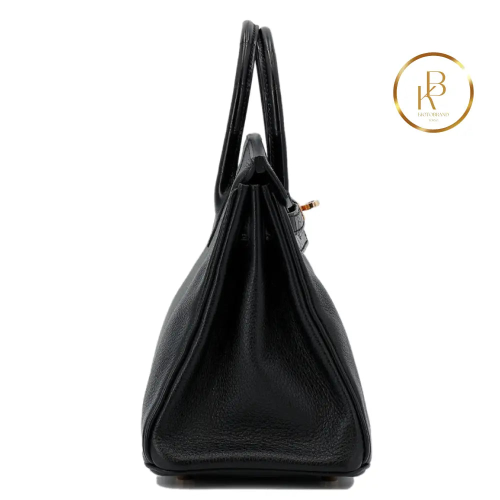 Birkin 25 Touch Black Niloticus Croc Rose Gold Hardware Handbags