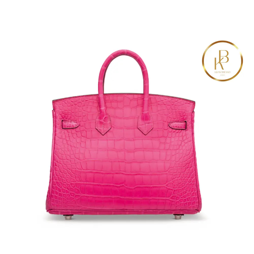 Birkin 25 Matte Rose Shocking Alligator Palladium Handbags