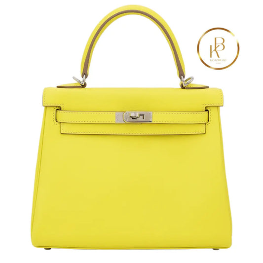 Kelly 25 Lime Swift Palladium Handbags