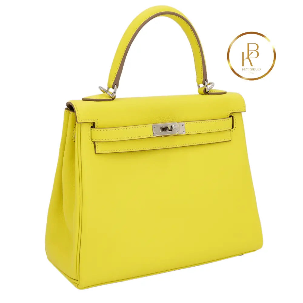 Kelly 25 Lime Swift Palladium Handbags