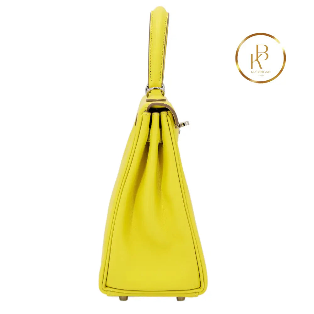 Kelly 25 Lime Swift Palladium Handbags