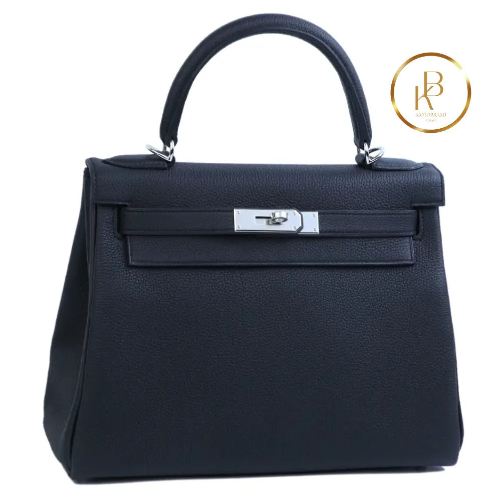 Kelly 28 Black Togo Palladium Handbags