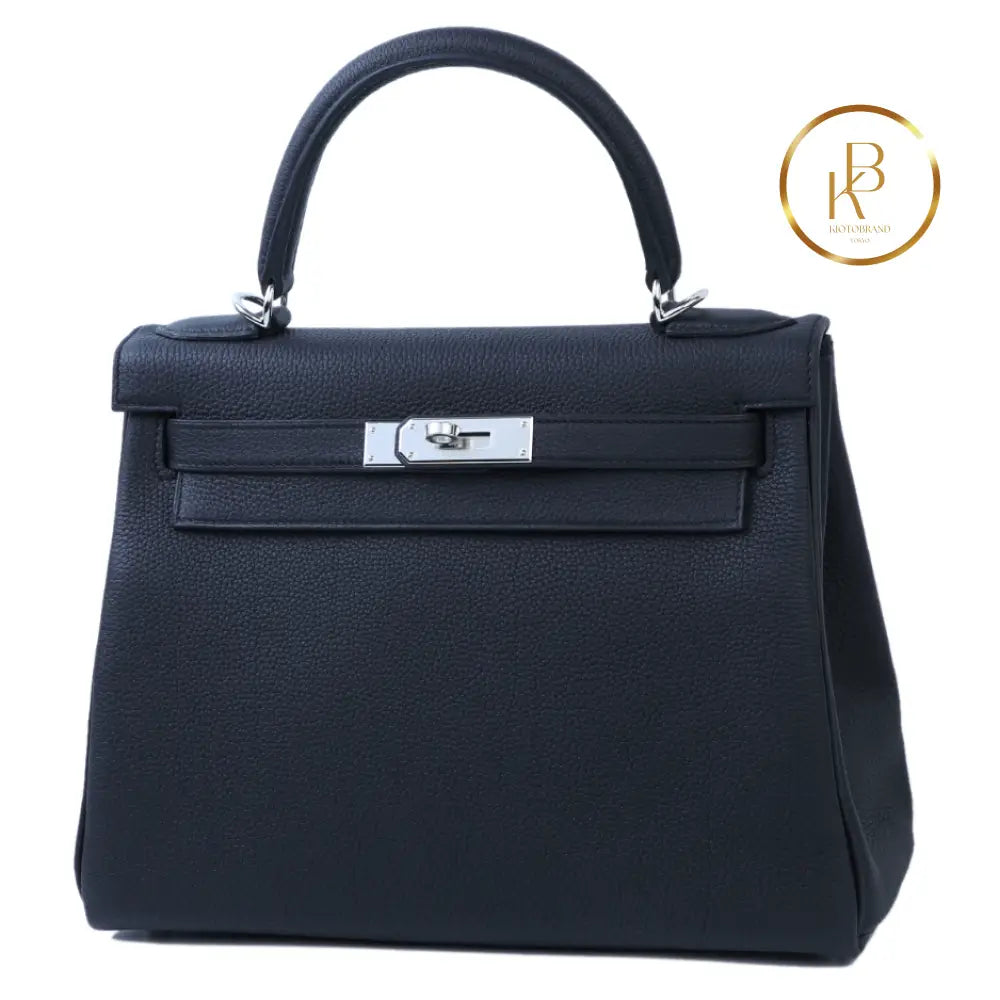 Kelly 28 Black Togo Palladium Handbags