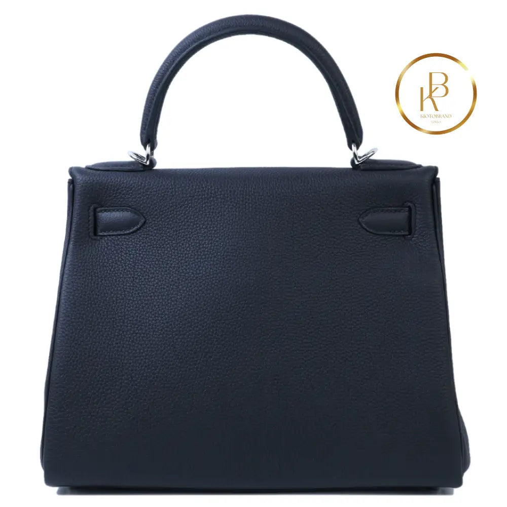 Kelly 28 Black Togo Palladium Handbags