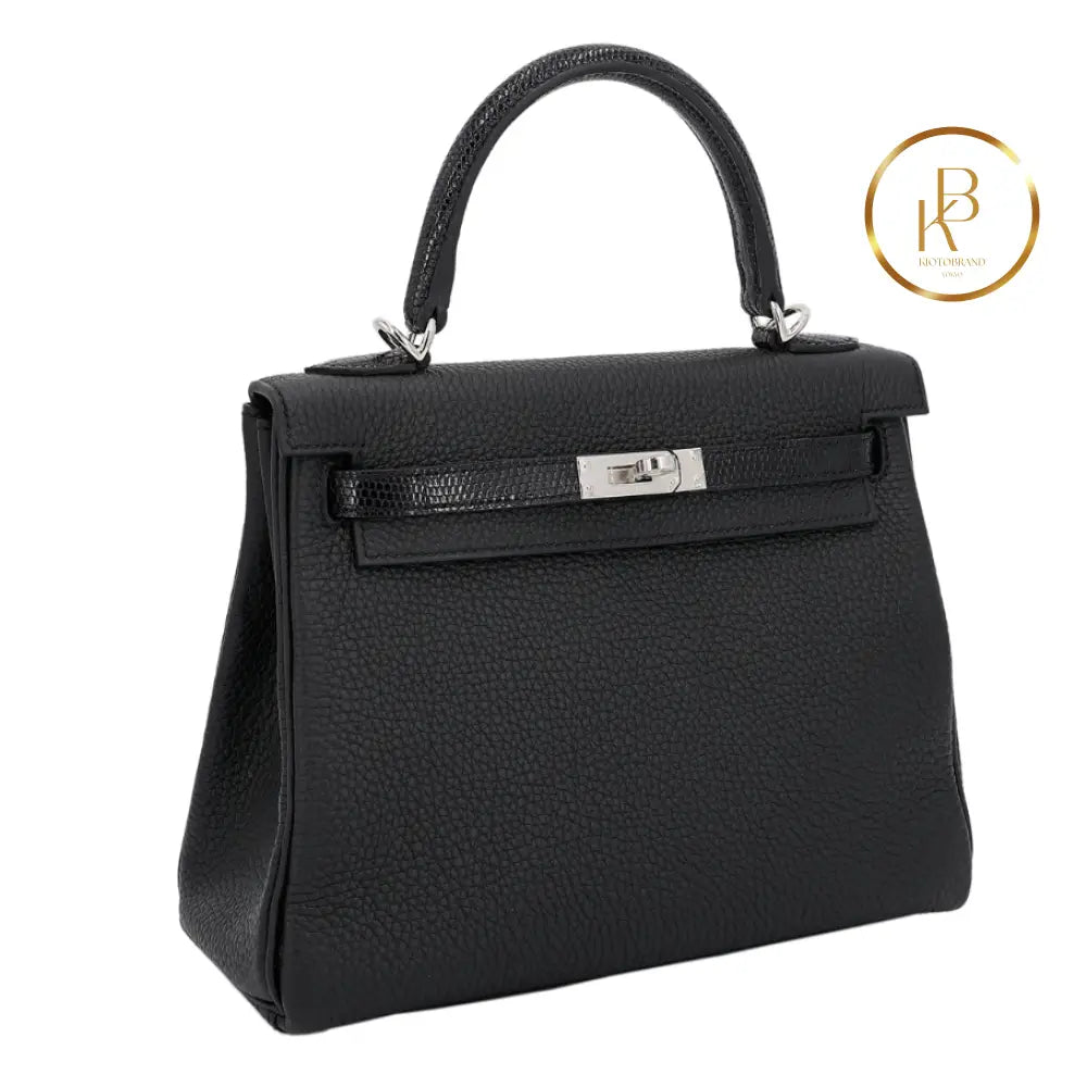 Kelly 25 Touch Black Togo Palladium Handbags