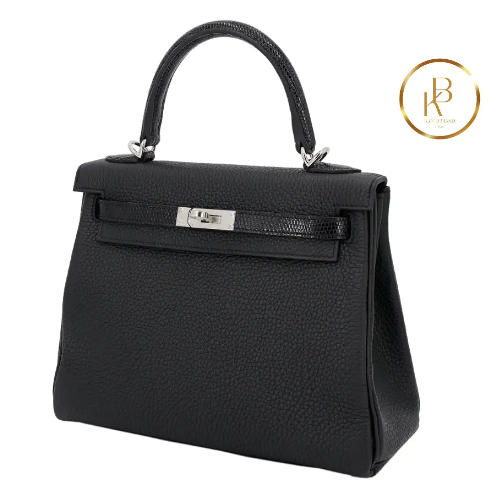 Kelly 25 Touch Black Togo Palladium Handbags