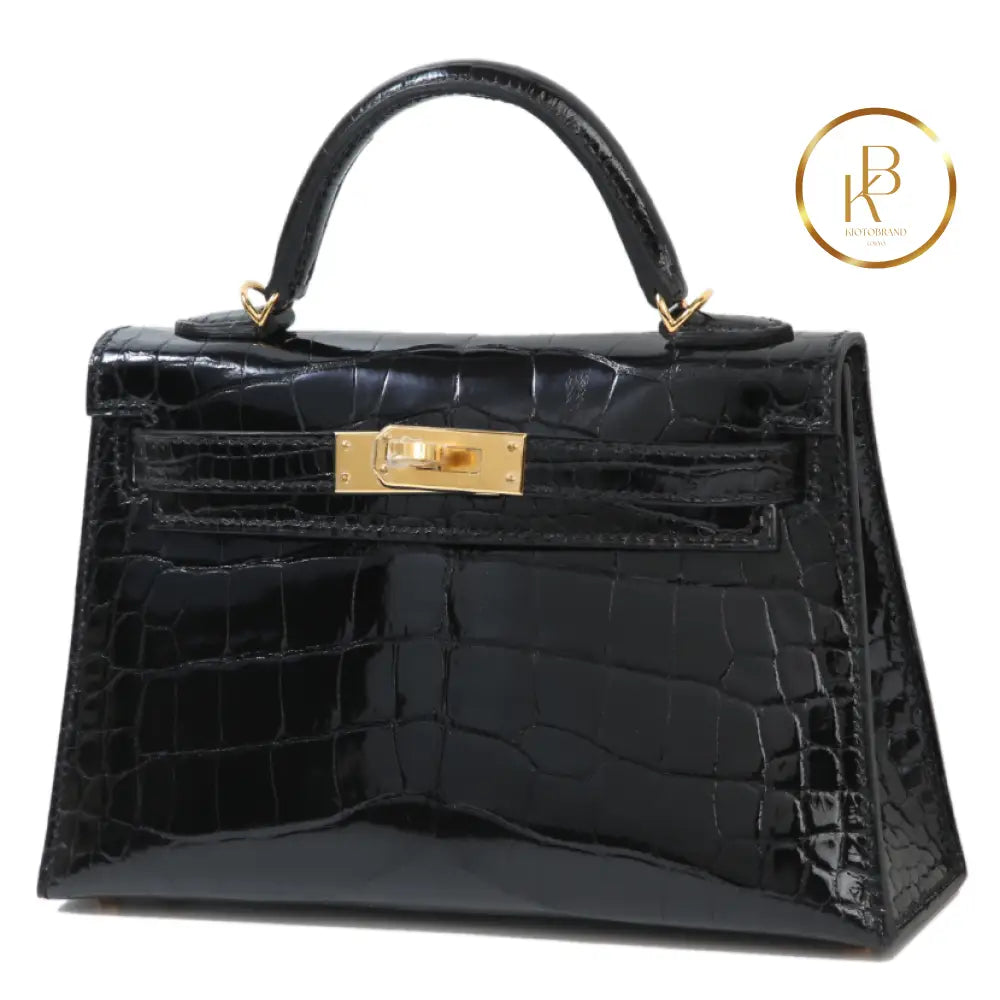 Kelly 20 Mini Black Shiny Alligator Ghw Handbags