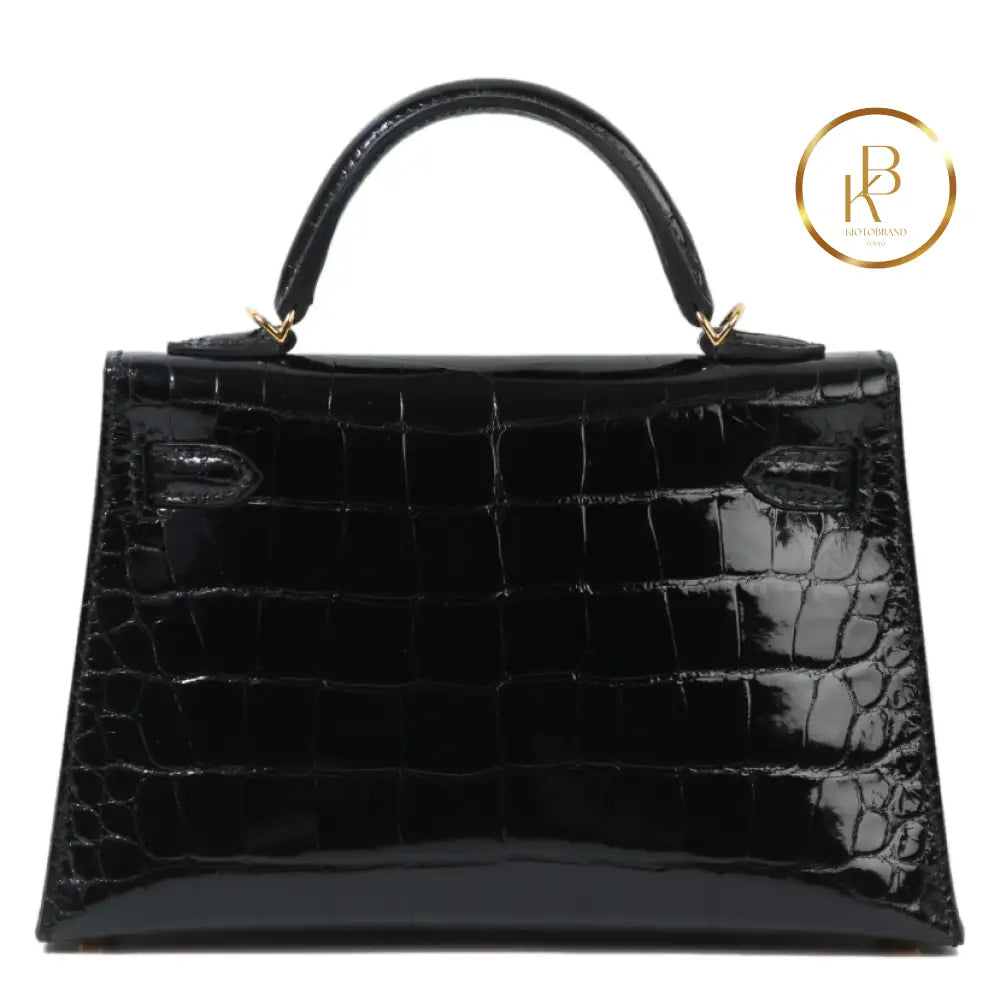 Kelly 20 Mini Black Shiny Alligator Ghw Handbags