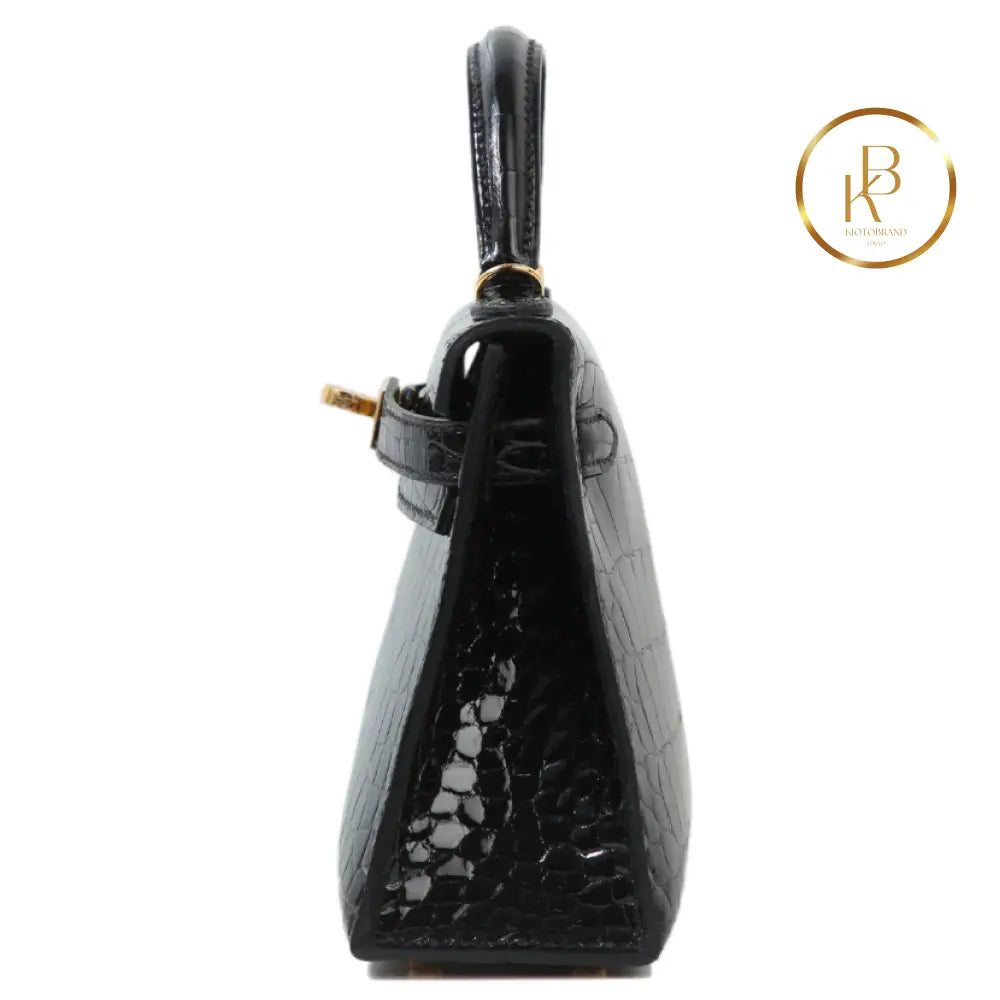 Kelly 20 Mini Black Shiny Alligator Ghw Handbags