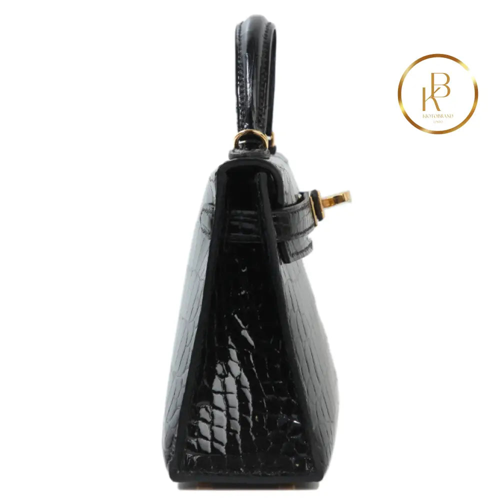 Kelly 20 Mini Black Shiny Alligator Ghw Handbags