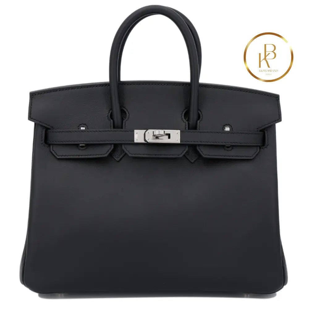 Birkin 25 Black Swift Palladium Handbags