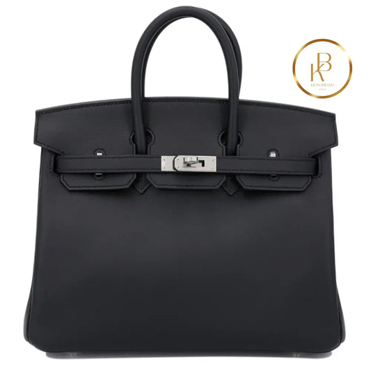 Birkin 25 Black Swift Palladium Handbags