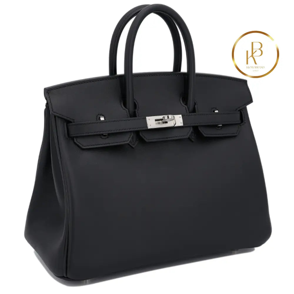 Birkin 25 Black Swift Palladium Handbags