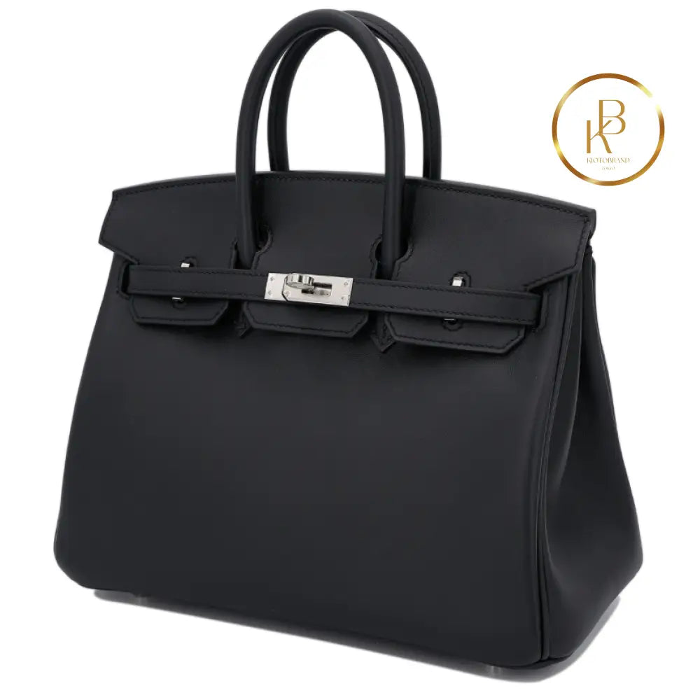 Birkin 25 Black Swift Palladium Handbags