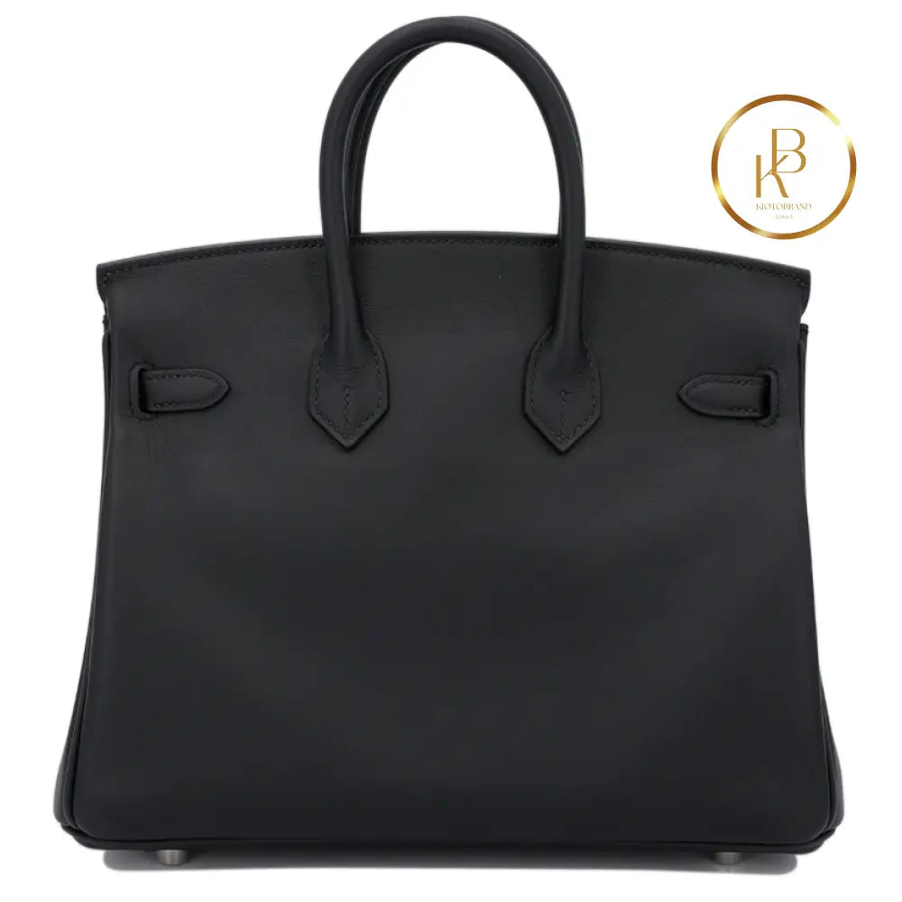 Birkin 25 Black Swift Palladium Handbags
