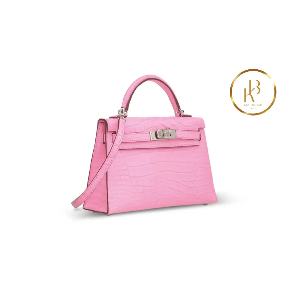 Kelly 20 Mini Ii 5P Matte Pink Alligator Handbags
