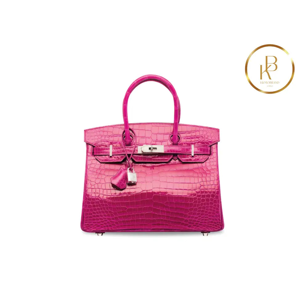 Birkin 25 Shiny Rose Scheherazade Porosus Croc 18K White Gold & Diamond Hardware Handbags