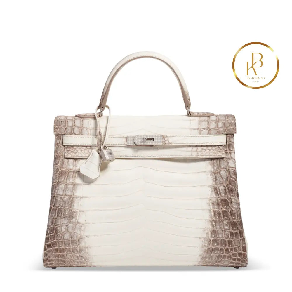 Kelly 35 Matte White Himalaya Nilocoticus 18K Gold & Diamond Hardware Handbags