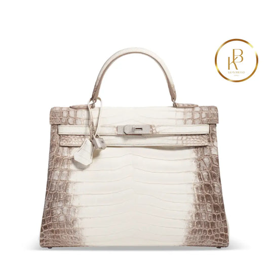 Kelly 35 Matte White Himalaya Nilocoticus 18K Gold & Diamond Hardware Handbags