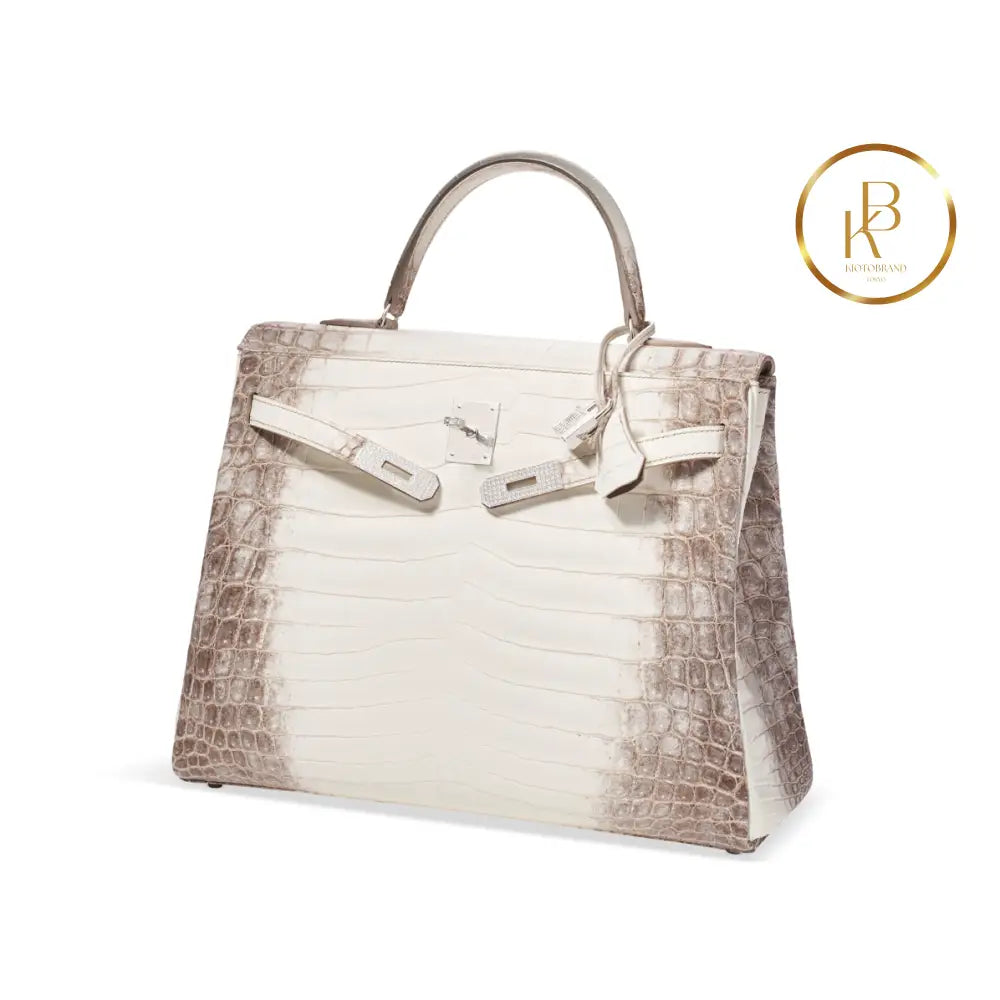 Kelly 35 Matte White Himalaya Nilocoticus 18K Gold & Diamond Hardware Handbags