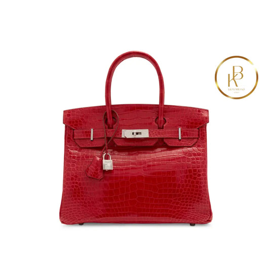 Birkin 30 Shiny Braise Porosus Croc 18K White Gold & Diamond Hardware Handbags