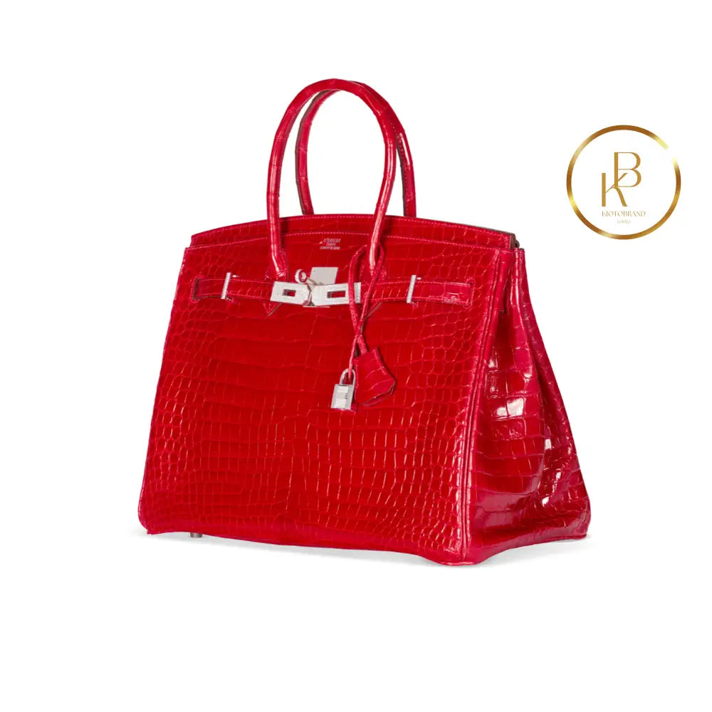 Birkin 35 Shiny Braise Porosus Crocodile 18K White Gold & Diamond Hardware Handbags