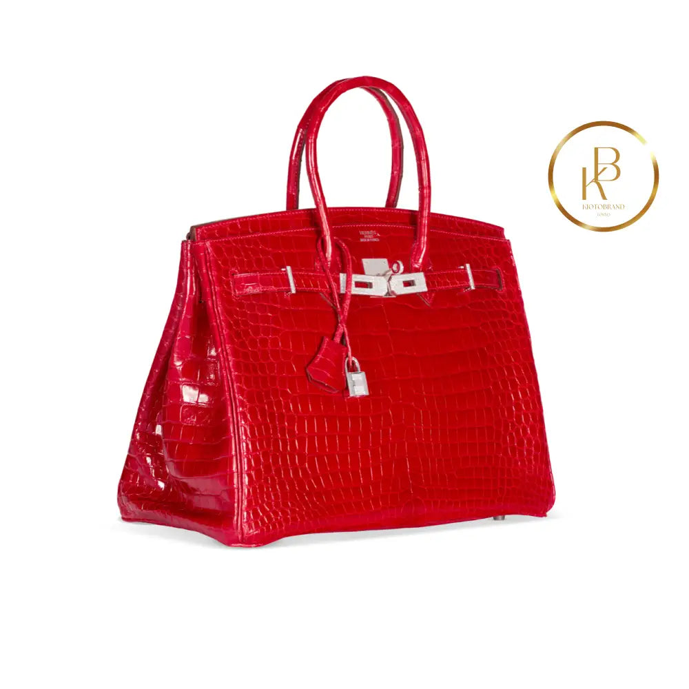 Birkin 35 Shiny Braise Porosus Crocodile 18K White Gold & Diamond Hardware Handbags