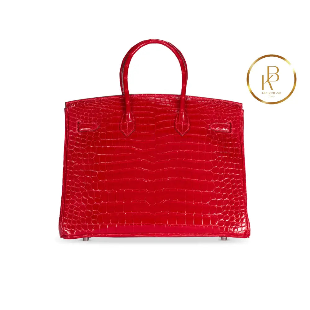 Birkin 35 Shiny Braise Porosus Crocodile 18K White Gold & Diamond Hardware Handbags