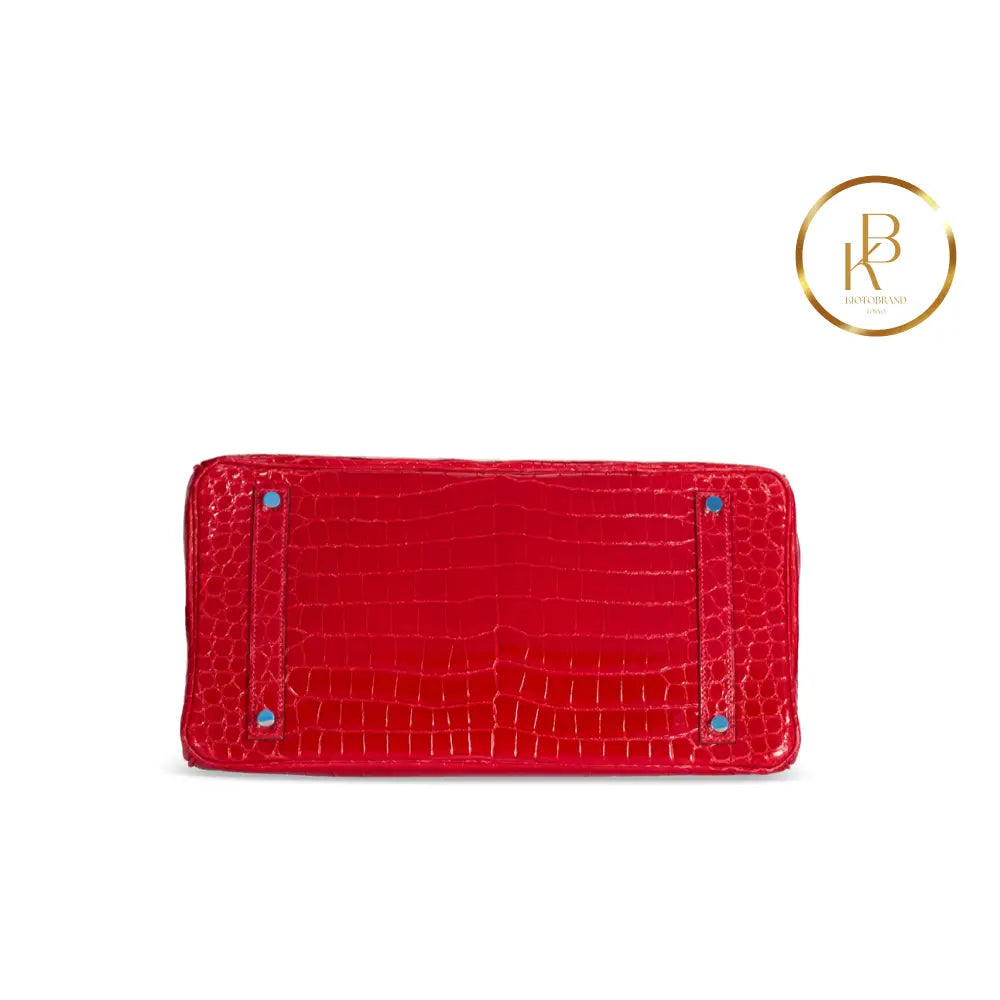 Birkin 35 Shiny Braise Porosus Crocodile 18K White Gold & Diamond Hardware Handbags