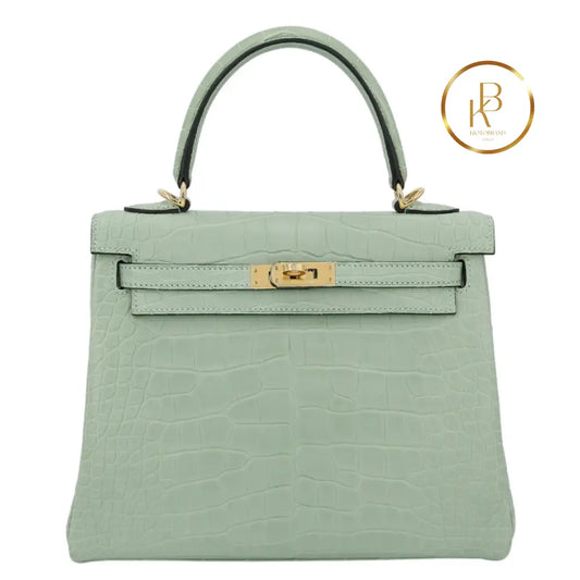 Kelly 25 Matte Alligator Vert Deau Handbags