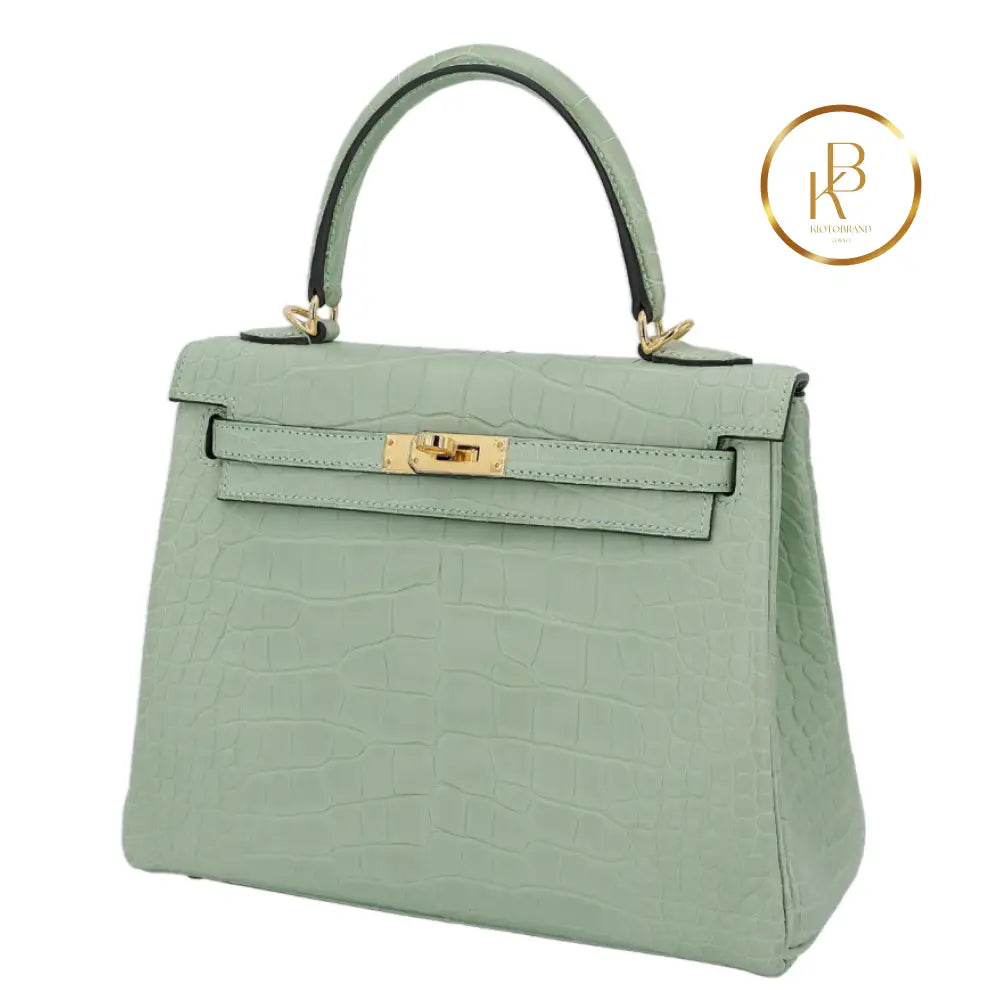 Kelly 25 Matte Alligator Vert Deau Handbags